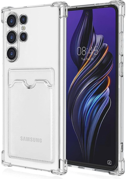 Kartlıklı Kılıf Samsung Galaxy S24 Ultra Kart Koymalı Şeffaf Silikon - Şeffaf