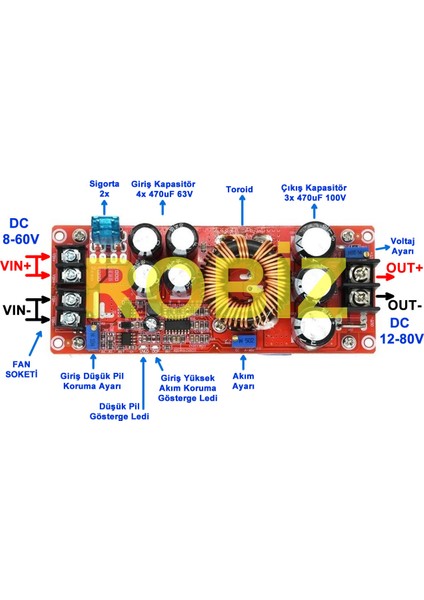 1200W Voltaj Yükseltici Modül 83V 12A Akım Voltaj Ayarlanabilir LED Sürücü Dc Çevirici Regülatör Güç Kaynağı Step Up Boost
