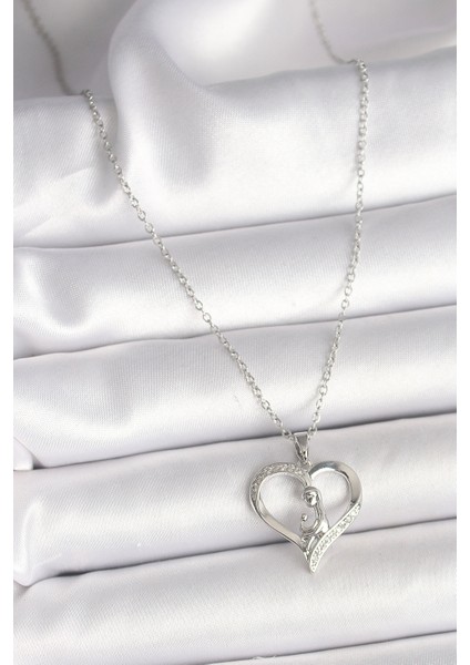 Gümüş Renk Zincir Zirkon Taş Detaylı Kalp Model Kadın Kolye - EBJ250301W31348 fiyatları