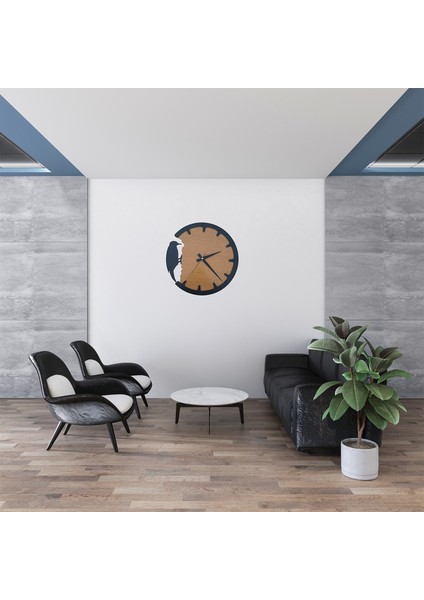Modern Ahşap Ağaçkakan Desenli Duvar Saati