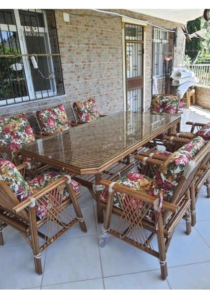 Nivemeshome 8 Kişilik Minderli Bambu Oturma Seti (8 Sandalye+Sehpa)