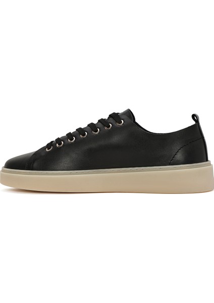 Erkek Siyah Bağcıklı Deri Sneaker 25SFD707818