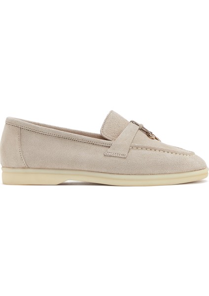 Kadın Bej Süet Deri Maskülen Loafer 25SFD130310