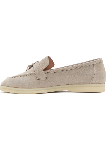 Kadın Bej Süet Deri Maskülen Loafer 25SFD130310