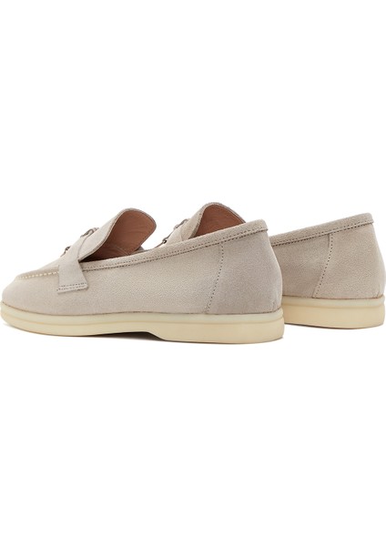 Kadın Bej Süet Deri Maskülen Loafer 25SFD130310