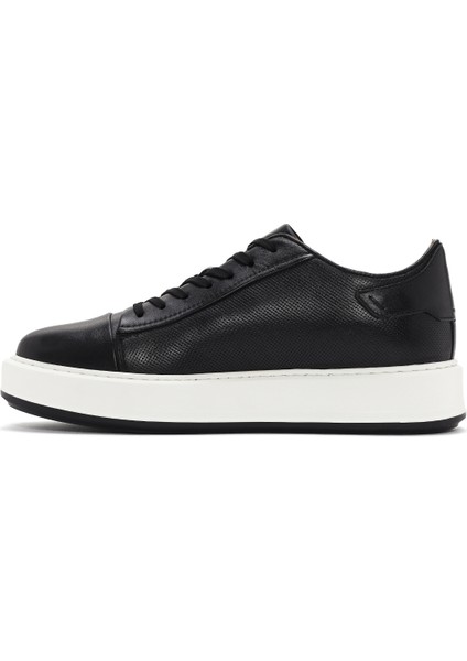 Erkek Siyah Bağcıklı Kalın Tabanlı Deri Sneaker 25SFD610618