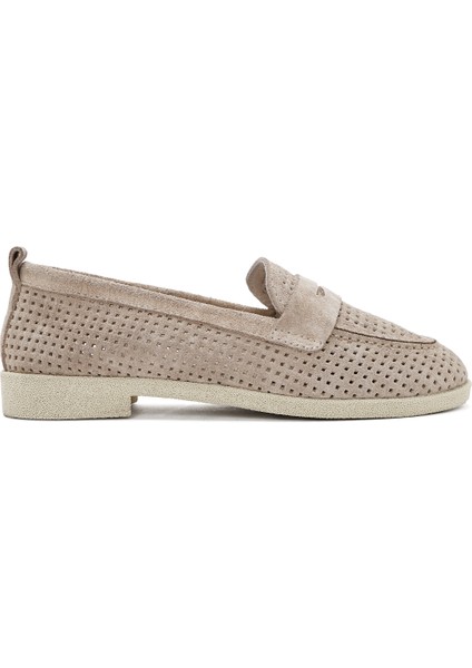 Kadın Bej Süet Deri Loafer 25SFD510410