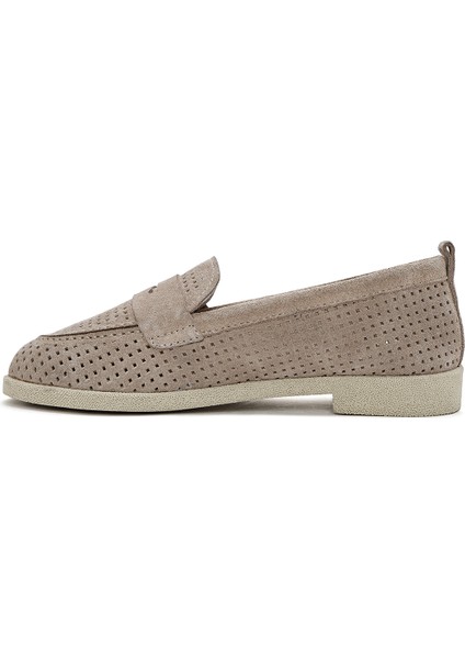 Kadın Bej Süet Deri Loafer 25SFD510410