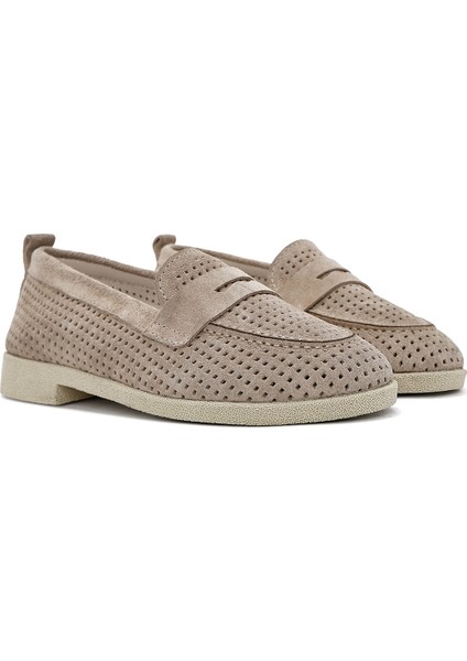 Kadın Bej Süet Deri Loafer 25SFD510410