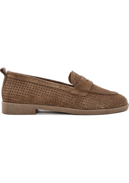 Kadın Taba Süet Deri Loafer 25SFD510410
