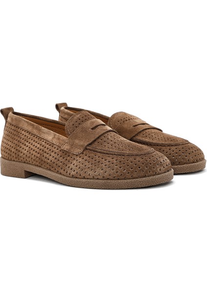 Kadın Taba Süet Deri Loafer 25SFD510410