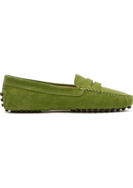 Kadın Yeşil Süet Deri Loafer 25SFD290310