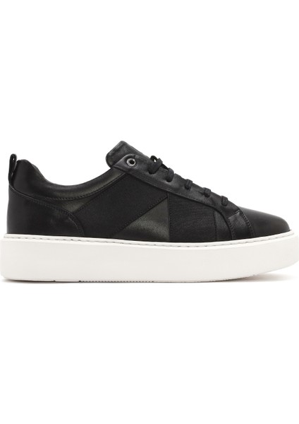 Erkek Siyah Bağcıklı Kalın Tabanlı Deri Sneaker 25SFD654318