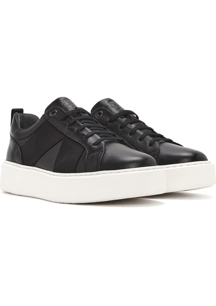 Erkek Siyah Bağcıklı Kalın Tabanlı Deri Sneaker 25SFD654318