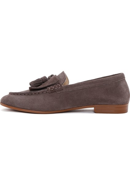 Kadın Vizon Süet Deri Maskülen Loafer 25SFD350510