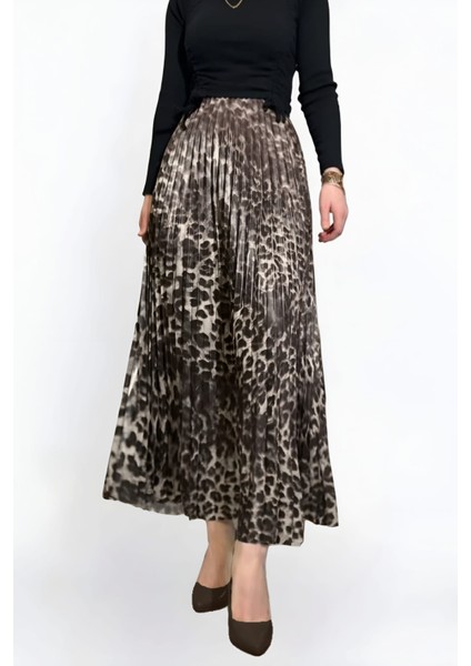 Tesettür Pliseli Leopar Desen Etek