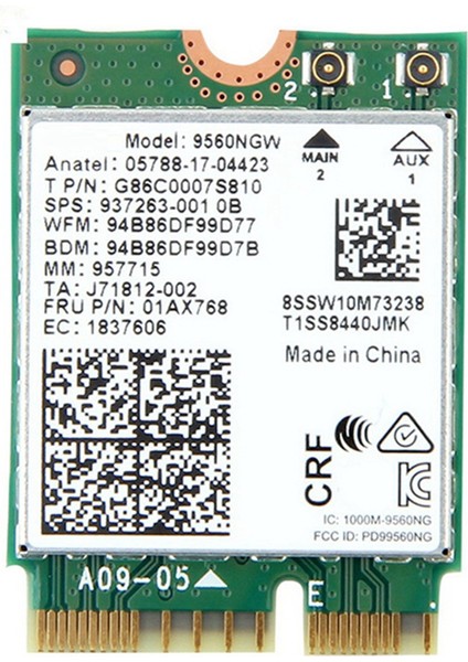 1730MBPS Çift Bant Kablosuz Ac 9560 Masaüstü Kiti Bluetooth 5.0 802.11AC M.2 Cnvı 9560NGW Wifi Kartı (Yurt Dışından)