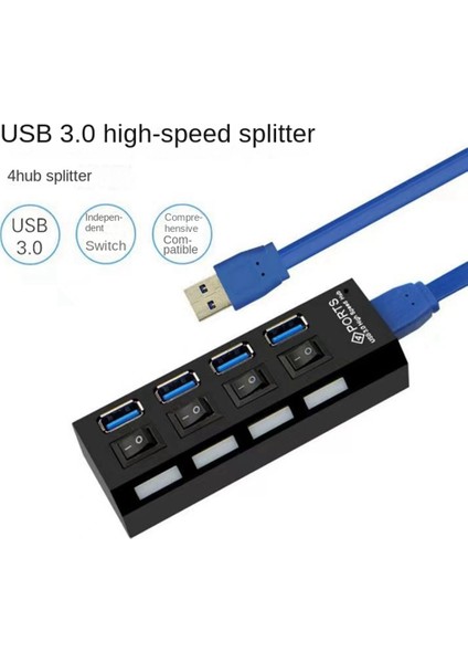 USB 3.0 Güç Adaptörü 4 Bağlantı Noktalı Çoklu USB Ayırıcı Hub 3.0usb Hub 50CM Kablo Hub Yerleştirme Istasyonu Abd Fişi (Yurt Dışından)