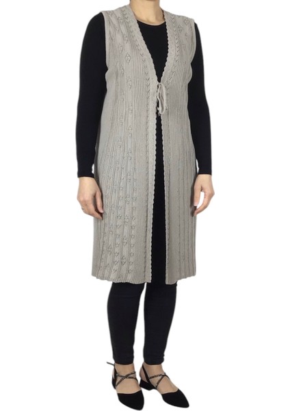 Kadın Alta Doğru Volanlı Önden Bağcıklı Uzun Merserize Yelek fiyatları