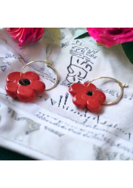 Kırmızı Murano Çiçek Tasarım Küpe fiyatları