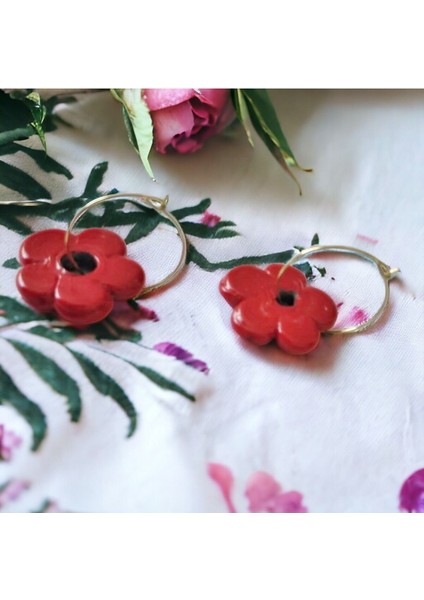 Kırmızı Murano Çiçek Tasarım Küpe modelleri