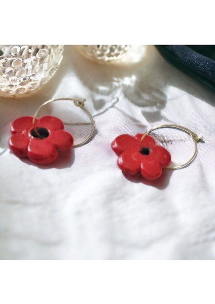 Kırmızı Murano Çiçek Tasarım Küpe fırsatları