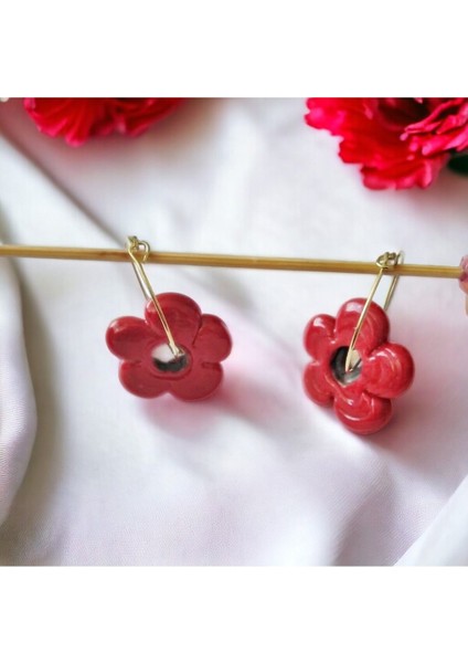 Kırmızı Murano Çiçek Tasarım Küpe indirimleri