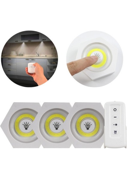 3 Lü Premium Kablosuz LED Dokunmatik Lamba Seti Köşeli Uzaktan Kumandalı Pilli Dekoratif Gece Işığı