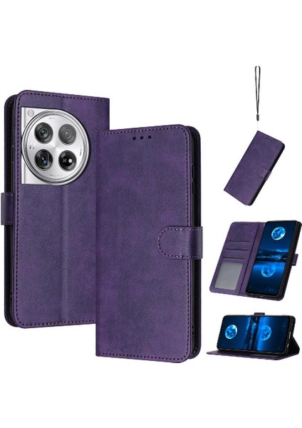 Oneplus 12 Için Flip Case Pu Deri Toka ile Saf Renk Kickstand (Yurt Dışından)