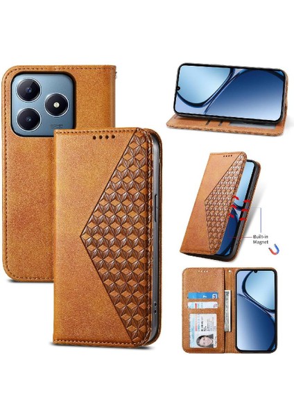 Realme C63/C61 Günlük Kullanım Standı El Kayışı Eşkenar Dörtgen Şekli Için Flip Case (Yurt Dışından)