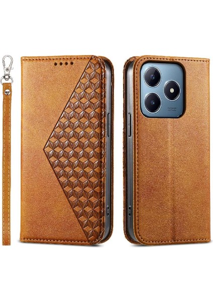 Realme C63/C61 Günlük Kullanım Standı El Kayışı Eşkenar Dörtgen Şekli Için Flip Case (Yurt Dışından)