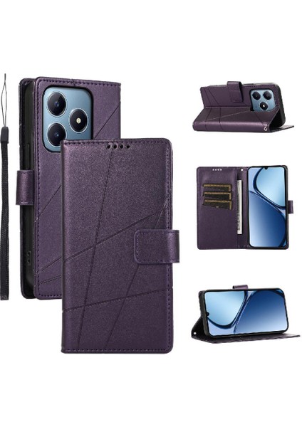 Realme C63/C61 Kickstand Şok Emici Üç Kart Yuvaları Için Flip Case (Yurt Dışından)