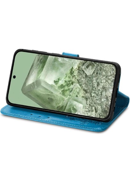 Google Piksel 8A Flip Kapak Için Flip Case Dört Yapraklı Yonca Deri Kılıf (Yurt Dışından)