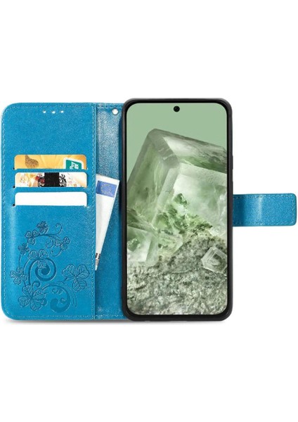 Google Piksel 8A Flip Kapak Için Flip Case Dört Yapraklı Yonca Deri Kılıf (Yurt Dışından)