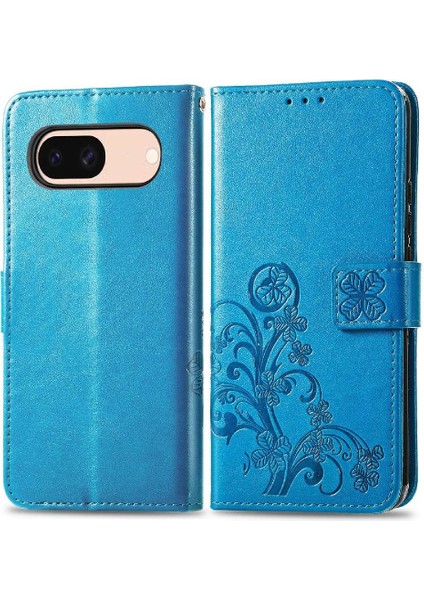 Google Piksel 8A Flip Kapak Için Flip Case Dört Yapraklı Yonca Deri Kılıf (Yurt Dışından)