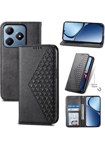 Realme C63/C61 Günlük Kullanım Standı El Kayışı Eşkenar Dörtgen Şekli Için Flip Case (Yurt Dışından)