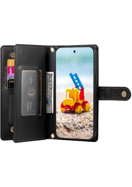 Google Piksel 9 Pro Xl Çok Fonksiyonlu Kart Yuvaları Bilek Kayışı Için Flip Case (Yurt Dışından)