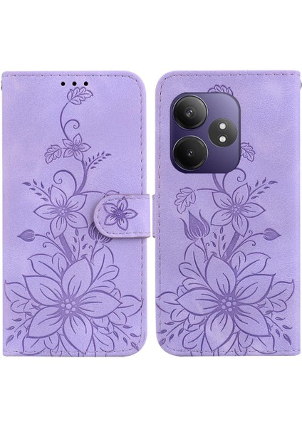 Realme Gt Neo6 Se Cüzdan Manyetik Kickstand Kabartmalı Zambak Için Flip Case (Yurt Dışından)