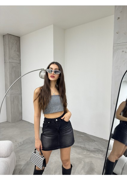 Eskitme Soluk Efekt Vintage Yüksek Bel Mini Denim Etek indirimleri