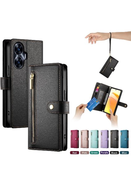 Realme C55 Kickstand Cüzdan Bölmesi Bilek Kayışı Kartı Için Flip Case (Yurt Dışından) modelleri
