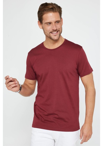 Unisex 3'lü Paket Siyah-Beyaz-Bordo Rengi Slim Fit Dar Kesim Pamuk Bisiklet Yaka Tişört fiyatları