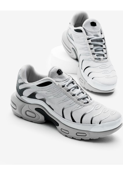 Unisex Gri Siyah Faylon Tpu Taban Nefes Alabilen Kumaş Bağcıklı Spor Ayakkabı