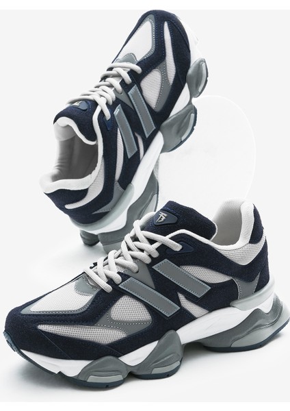 Unisex Lacivert Poli Taban Anorak Desenli Yüksek Taban Bağcıklı Spor Ayakkabı