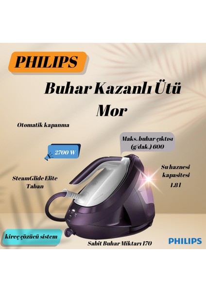 Phılıps Zahmetsiz Ütüleme. Hızlı Sonuçlar. Buhar Kazanlı Ütü Mor