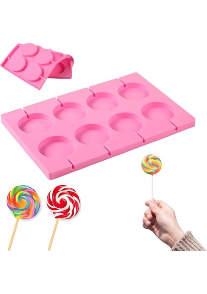 Izomalt Kalıp Çubuklu Halka Şeker, Çikolata, Dondurma, Lolipop Silikon Kalıbı 8'li