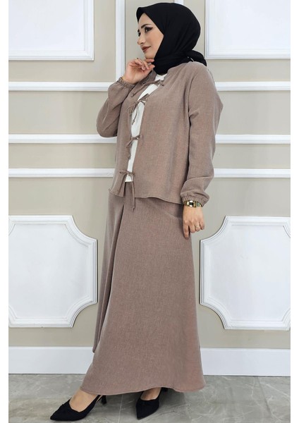 Kadın Önü Bağcıklı Tesettür 3 Lü Takım modelleri