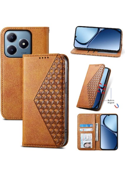 Realme C63/C61 Günlük Kullanım Standı El Kayışı Eşkenar Dörtgen Şekli Için Flip Case (Yurt Dışından)