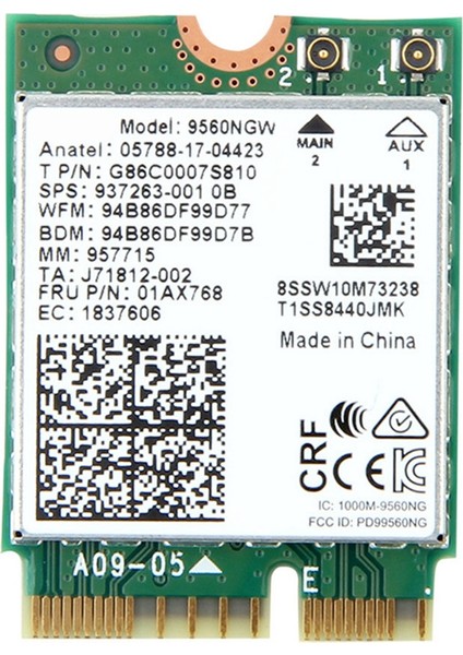 Intel Dual Band Kablosuz Ac 9560 Masaüstü Kiti Için 1730 Mbps Bluetooth 5.0 802.11AC M.2 Cnvı 9560NGW Wifi Kartı (Yurt Dışından)