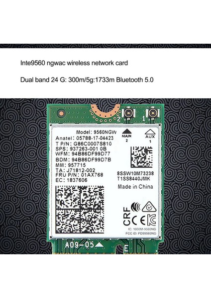 Intel Dual Band Kablosuz Ac 9560 Masaüstü Kiti Için 1730 Mbps Bluetooth 5.0 802.11AC M.2 Cnvı 9560NGW Wifi Kartı (Yurt Dışından)