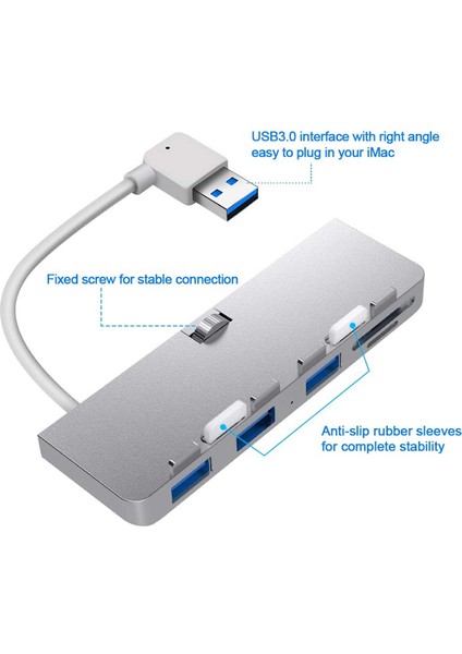 Rocketek Alüminyum Alaşımlı USB 3.0 Hub 3 Bağlantı Noktası Adaptörü Splitter ile Sd/tf Kart Okuyucu iMac 21.5 27 Pro Ince Yekpare Bilgisayar (Yurt Dışından)